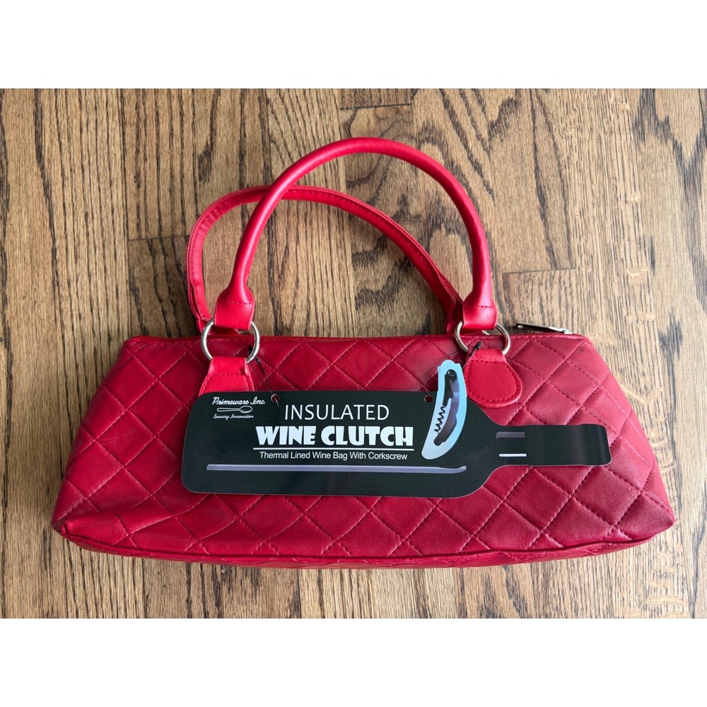 Primeware Red Quilted Insulated Wine Clutch Thermal Bag with Corkscrew NEW